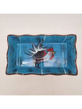 Hand-Painted Rooster Rectangular Deep Dish
